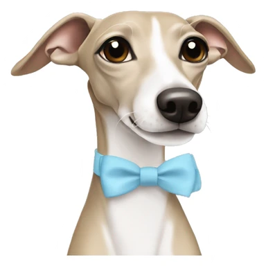 Beige and white Italian greyhound with a light blue bow sticker