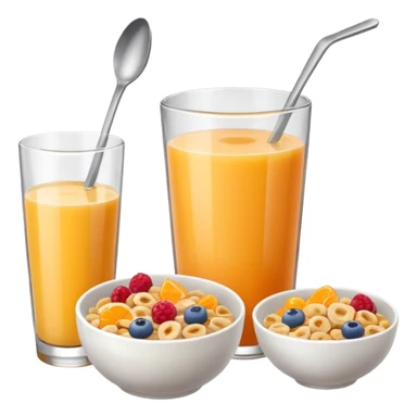 A glass of juice and a bowl with cereals sticker