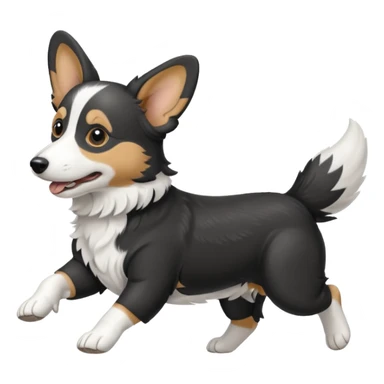 Black and white realistic cardigan welsh corgi running with its tail streaming out behind it sticker