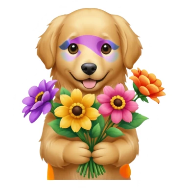 dog holding flowers sticker
