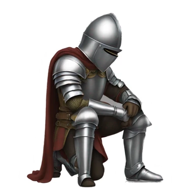 a knight crouching on one knee with his head down sticker