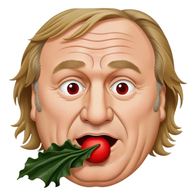 Gérard Depardieu with red nose eating seaweed sticker