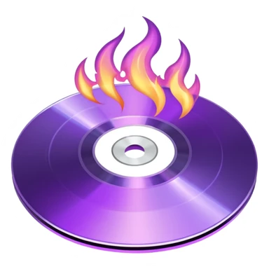A minimalist CD disc with a subtle fire design, purple flames sticker