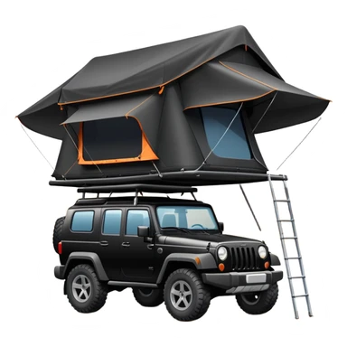 black car with roof tent sticker