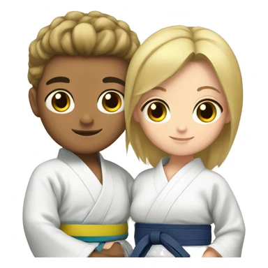 Brunette boy with blonde girl in kimono judo sticker