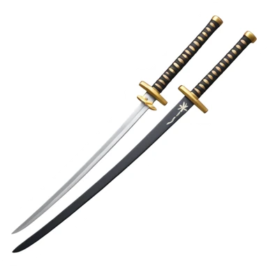 text '2vanish' with a disappearing effect and a small katana, apple emoji style sticker