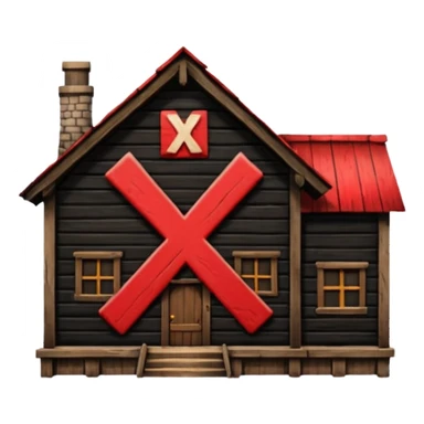 an inn with a big red  X on it sticker