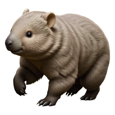 cinematic-stout wombat-realistic-fluffy full-body-waddling-emoji,-stout-muscular-frame-covered-in-coarse-brown-fur,-short-powerful-legs-trotting-determinedly-through-bushland,-round-dark-eyes-filled-with-calm-confidence,-tiny-rounded-ears-twitching-slightly,-strong-digging-claws-visible-on-sturdy-paws,-simplified-yet-realistic-focused-features,-highly-detailed,-glowing-with-a-subtle-earthy-glow sticker
