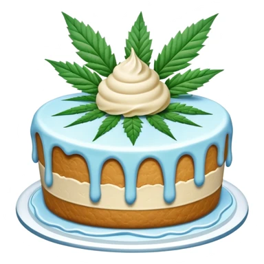 frozen ice cream cake dessert with cannabis leaf sticker