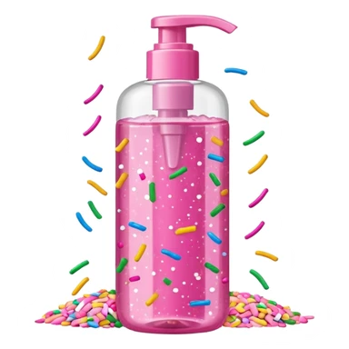 Pink shower gel light pink bottle with sprinkles and confeti on the bottle with a flip cap sticker