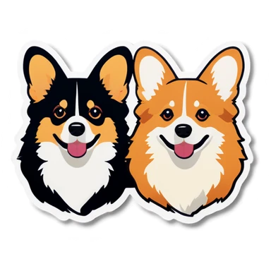 Two tricolor black head corgis sticker