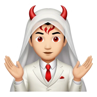 an asian male bride with the face of devil in wedding dress sticker