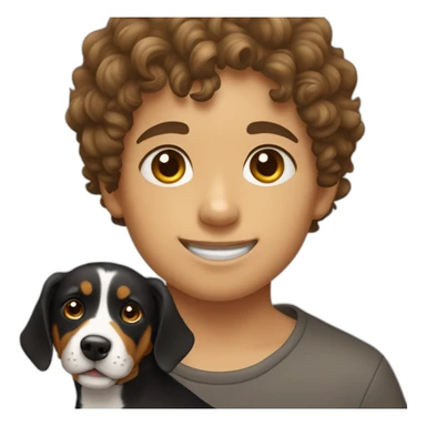 Russian Boy with curly Hair with dog Entlebucher zennenhund sticker