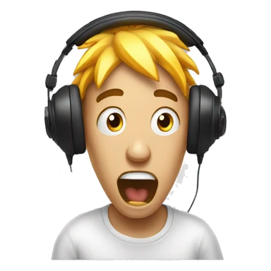 explosion face man wearing headphones, very surprised with wow face, mind blown looking at a computer screen sticker