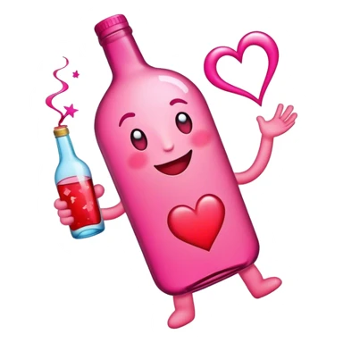 A heart emoji with a dizzy, playful expression, holding a bottle of alcohol in one hand, swaying slightly as if tipsy, with swirls or stars around it to symbolize drunkenness sticker