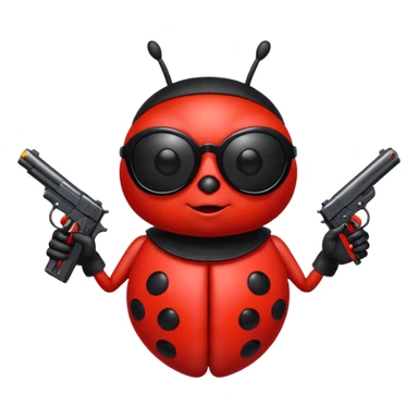 an evil ladybug with dark sunglasses and a pistol sticker