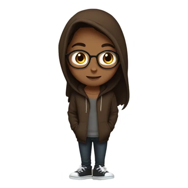 a girl with white skin, with long straight brown hair, in a brown hoodie, with a nose ring, a guy with glasses, with brown hair, with stubble, in a black hoodie, lovers sticker