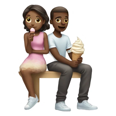 Girl sitting on white guys lap eating ice cream together  sticker