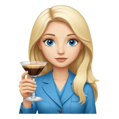 a blond woman with Long blond hair and blue eyes is Holding a Espresso Martini in her hands  sticker