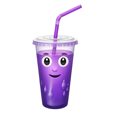 styrofoam cup with purple liquid and a straw sticker
