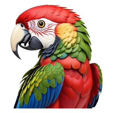 Cinematic Realistic Noble Macaw Portrait Emoji, Poised and majestic, with a robust, vibrant build and meticulously detailed plumage in scarlet, deep blue, and touches of gold, a strong, curved beak and piercing, intelligent eyes, rendered with lifelike feather texture and natural lighting, high shine, commanding and regal, styled with an air of tropical authority, focused and attentive, soft glowing outline, capturing the essence of a watchful and confident macaw that appears ready to soar out of the screen with effortless splendor! sticker