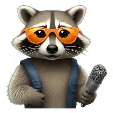 raccoon with orange sunglasses and a podcast microphone sticker