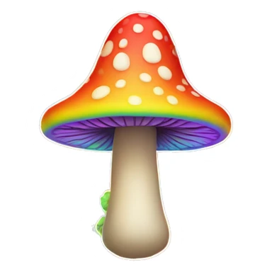 A rainbow-colored trippy mushroom with a very satisfied face sticker