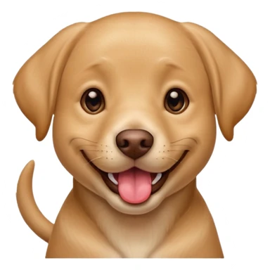 Happy light brown Labrador Full-grown dog sitting on beige background, wide smile with tongue out, looking at camera, playful and curious expression, professional portrait style sticker