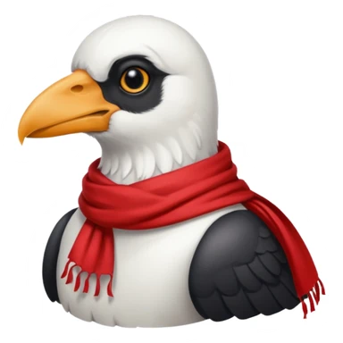 a white crow emoji looking down and wearing a red scarf sticker