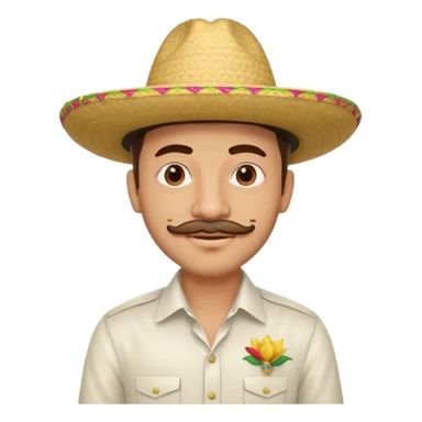 A happy, light skinned, Colombian man, with a small not connected mustache, a small gotee, wearing a Colombian Sombrero Voltiao, and wearing a white dress shirt sticker