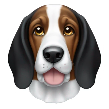Black and brown basset hound beagle with white face sticker