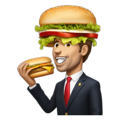 Manuel Macron qui mange un hamburger sticker
