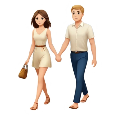 Elegant girl and man walking on the beach together in Montenegro sunset holding hands  sticker