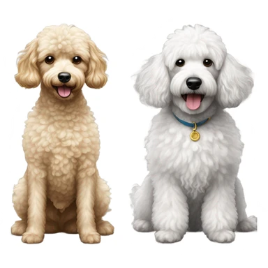 black and white toy poodle with big brown golden doodle sticker