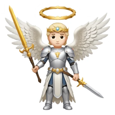Michael the archangel is usually shown in emoji form as a brave, armored figure with a bright halo, wings, and a weapon.  sticker