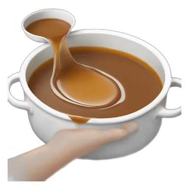 pouring gravy from ramekin onto turkey dinner sticker