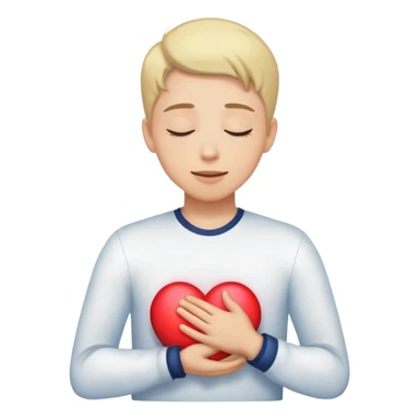 A person with their eyes closed and a small smile, holding their hand on their chest. Inside their mind, a vivid, glowing image of a heart  Their body is still tense, but the anchor of excitement keeps them grounded. sticker
