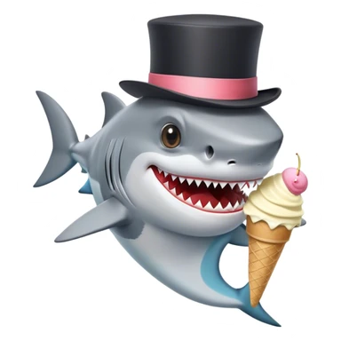 Shark with a top hat eating ice cream sticker
