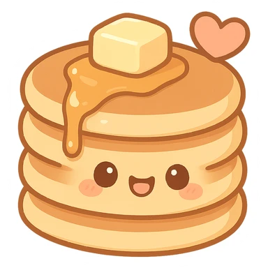 chibi sticker-style pancake stack with a heart accent, cute and exaggerated sticker