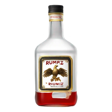 clear bottle of rumpleminze clear alcohol with a label that black with red border and font that has a small gold eagle on the label that says “RUMPZ” sticker
