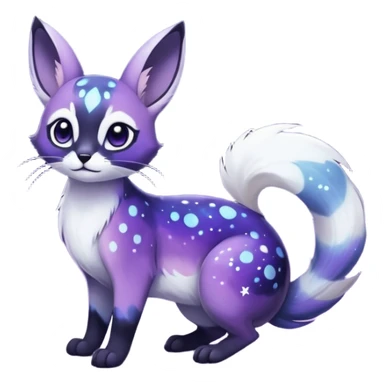 Colorful black-violet-indigo-purple-gradients nebulae nebula white stars-sparkles-markings galactical shiny white-stars-spotted glorious iridescent divine exotic cute cool beautiful realistic Meloetta-caracal-civet-sergal-bunny-oncilla-animal-Fakémon-hybrid-fursona (full body) sticker