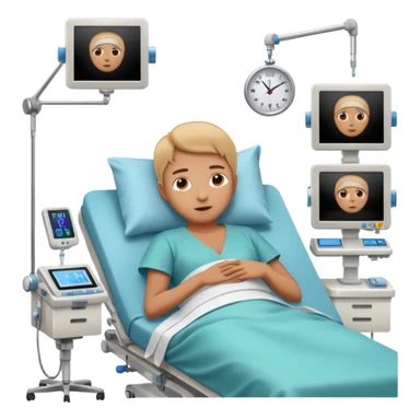 a patient waking up before a surgery, with monitors etc. A PATIENT NOT A DOCTOR sticker