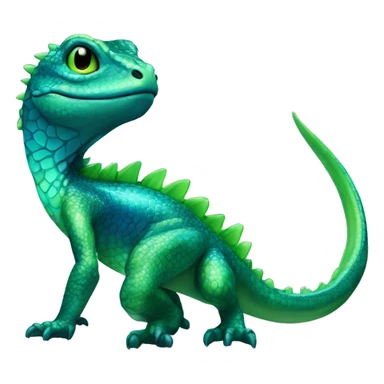 A Cyan Shiny Glossy Iridescent Anthro-Scalie-Lizard-Reptile-Salamandrian-Fakémon with dark-blue patterns and light-green belly Full Body sticker