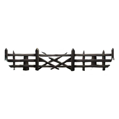 a dark, brooding forest at night, with large looming fir trees. in front of the forest is a dilapidated old farm fence. sticker