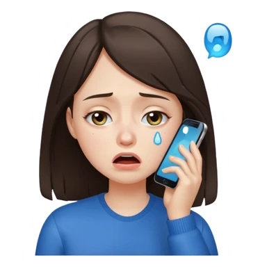 generate a brunette girl crying while taljking on a mobile phone sticker
