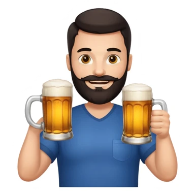 big man in lotus pose, bright skin, dark beard and dark short hair, holding beer mugs sticker