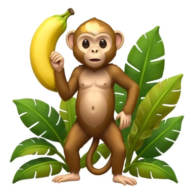 It’s a monkey with a banana body, half peeled like it’s wearing the peel as clothes, standing seriously in a jungle. sticker