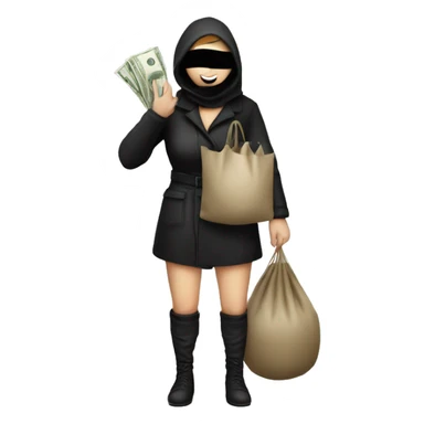 woman thief full body with a sack full of money, caucasian, mask on to cover eyes sticker