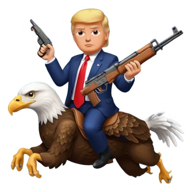 Trump riding an American eagle with an AK 47 and fireworks in the background sticker