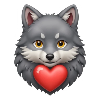 cute dark grey wolf inside heart sticker